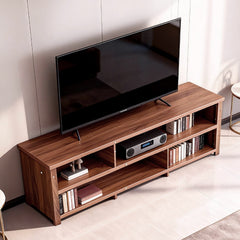 Dark Brown Particle Board TV Stand, 70.07"×15.75"×24.4" Double Layer Entertainment Center with Open Storage Shelves, Modern TV Console for Living Room & Bedroom