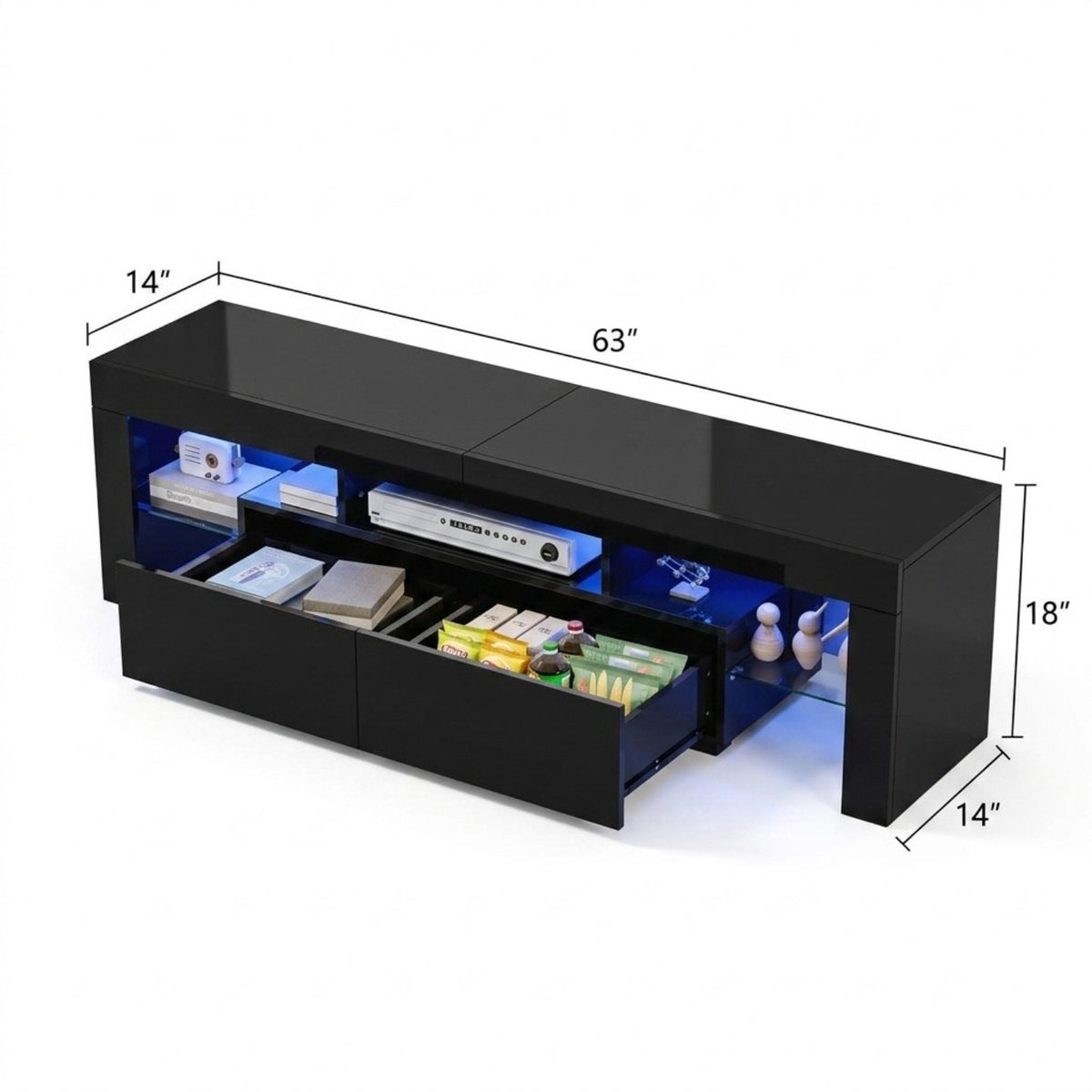 63 Inch Modern TV Stand with LED Lights & Ample Storage, Stylish White Media Console for 55-70 Inch TVs, Ideal for Living Room & Bedroom