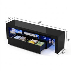 63 Inch Modern TV Stand with LED Lights & Ample Storage, Stylish White Media Console for 55-70 Inch TVs, Ideal for Living Room & Bedroom
