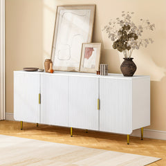 Contemporary Television Stand Suitable for 70 to 80-Inch Screens, Featuring a 66-Inch Sideboard Buffet Storage Unit with Four Doors And Adjustable Shelves. This Wooden TV Console Table Offers Ample Storage And Serves Multiple Purposes