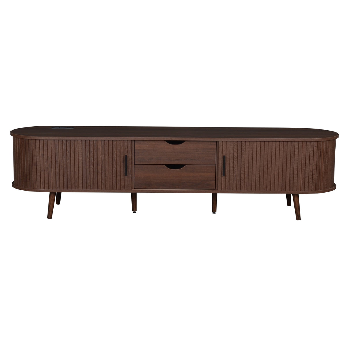 70 Inch Mid Century Modern TV Stand, TV Stand for 80 Inch TV, TV Stand with Tambour Doors, Drawers and Power Outlet, TV Consoles for Living Room, Bedroom