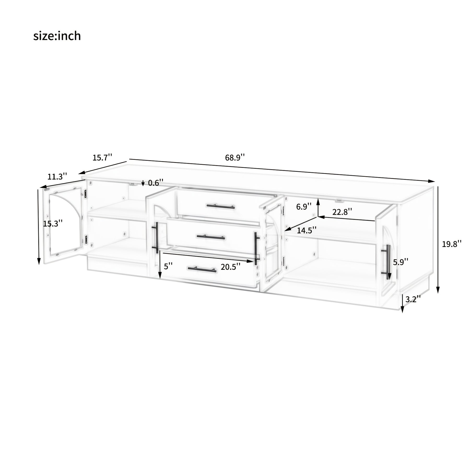 68.9" Modern Minimalist TV Stand for Tvs Up to 75 Inches, Entertainment Center Media Console Cabinet with Adjustable Shelves for Living Room