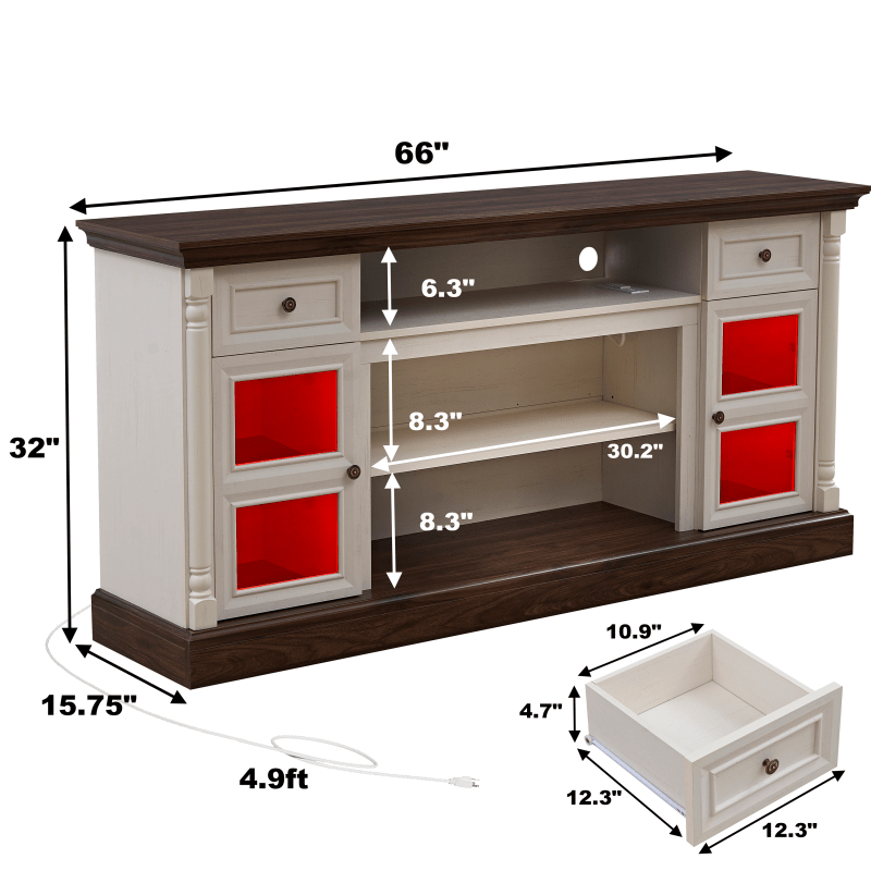 Modern Farmhouse TV Stand with Roman Column Fireplace & LED - Suitable for up to 80-inch TVs, 70-inch Tall Media Console, Non-Wood, Assembly Living Room Entertainment Center for TVs