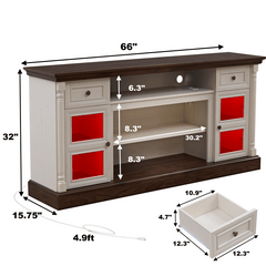 Modern Farmhouse TV Stand with Roman Column Fireplace & LED - Suitable for up to 80-inch TVs, 70-inch Tall Media Console, Non-Wood, Assembly Living Room Entertainment Center for TVs