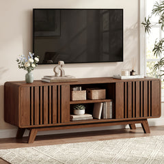 Mid Century Modern TV Stand with Charging Station for 75/70/65/60 Inch TV, Wood Entertainment Center with Storage & Sliding Grille Door, Media Console Table for Living Room, Bedroom