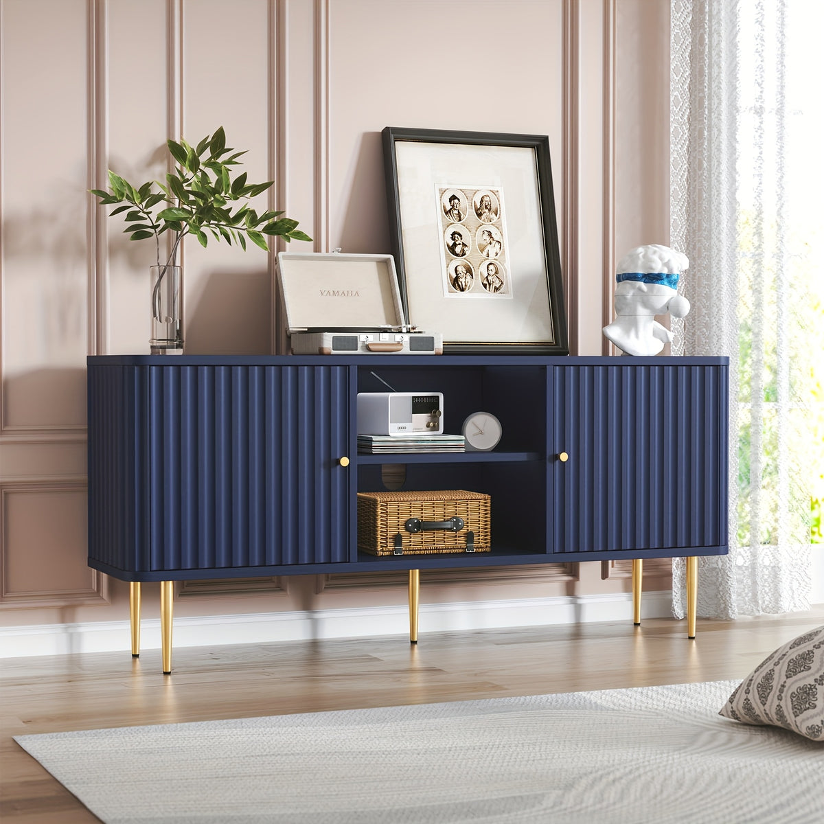 Mid Century Modern TV Stand For 55/60/65 Inch TV, 55" Fluted TV Stand, Entertainment Center With Storage, Television Stands, TV Console, Media Console For Living Room, Bedroom