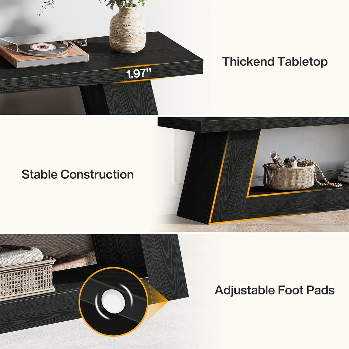 63' TV Stand for TVs up to 75', Rustic Wood Media Console with Storage Shelves, Entertainment Center Television Table for Living Room, Bedroom, Black