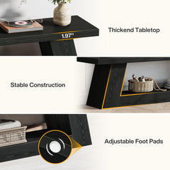 63' TV Stand for TVs up to 75', Rustic Wood Media Console with Storage Shelves, Entertainment Center Television Table for Living Room, Bedroom, Black