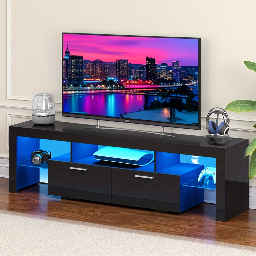 Modern TV Stand for 55/60/65/70/75 Inch TV with LED Lights, Gaming Entertainment Center for PS5, Xbox, TV Cabinet with Adjustable Glass Shelves, Media TV Console with Storage Cabinets for Living Room, Bedroom, 3 Sizes Available, White Or Black