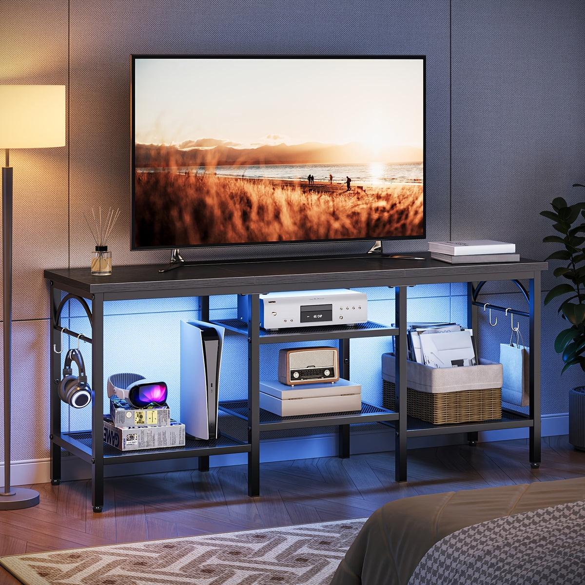 RGB Gaming TV Stand For Up To 75" TVs - Media Console With Open Storage Shelves, Modern Entertainment Center For Living Room, Perfect Gift For Thanksgiving And Christmas, White Elephant Gifts