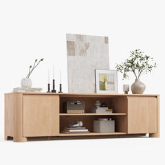 Modern 70" TV Stand for TVs Up to 80, Wooden Entertainment Center with Rounded Corners Design and Thickened Base for Living Room, Hallway