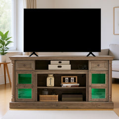 Farmhouse Fireplace TV Stand with Roman Column Styling, Up to 80-inch TV, 70-inch Modern Tall Entertainment Center with LED Lights, Living Room Media Console