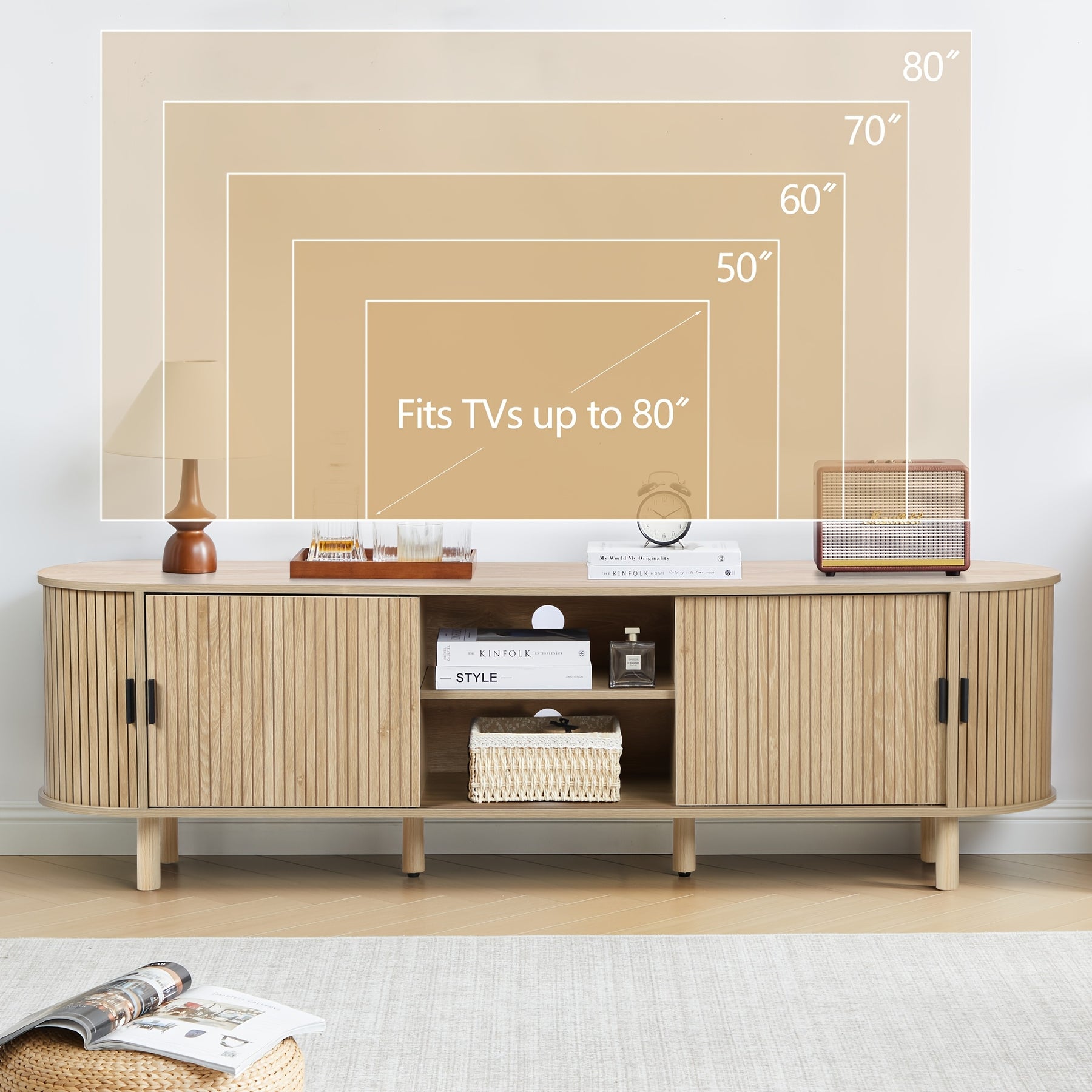 71 Inch TV Stand for 85 Inch Large TV, Heavy Duty Sliding Door Farmhouse Entertainment Center with Ample Storage, Media Console Table for Living Room Bedroom