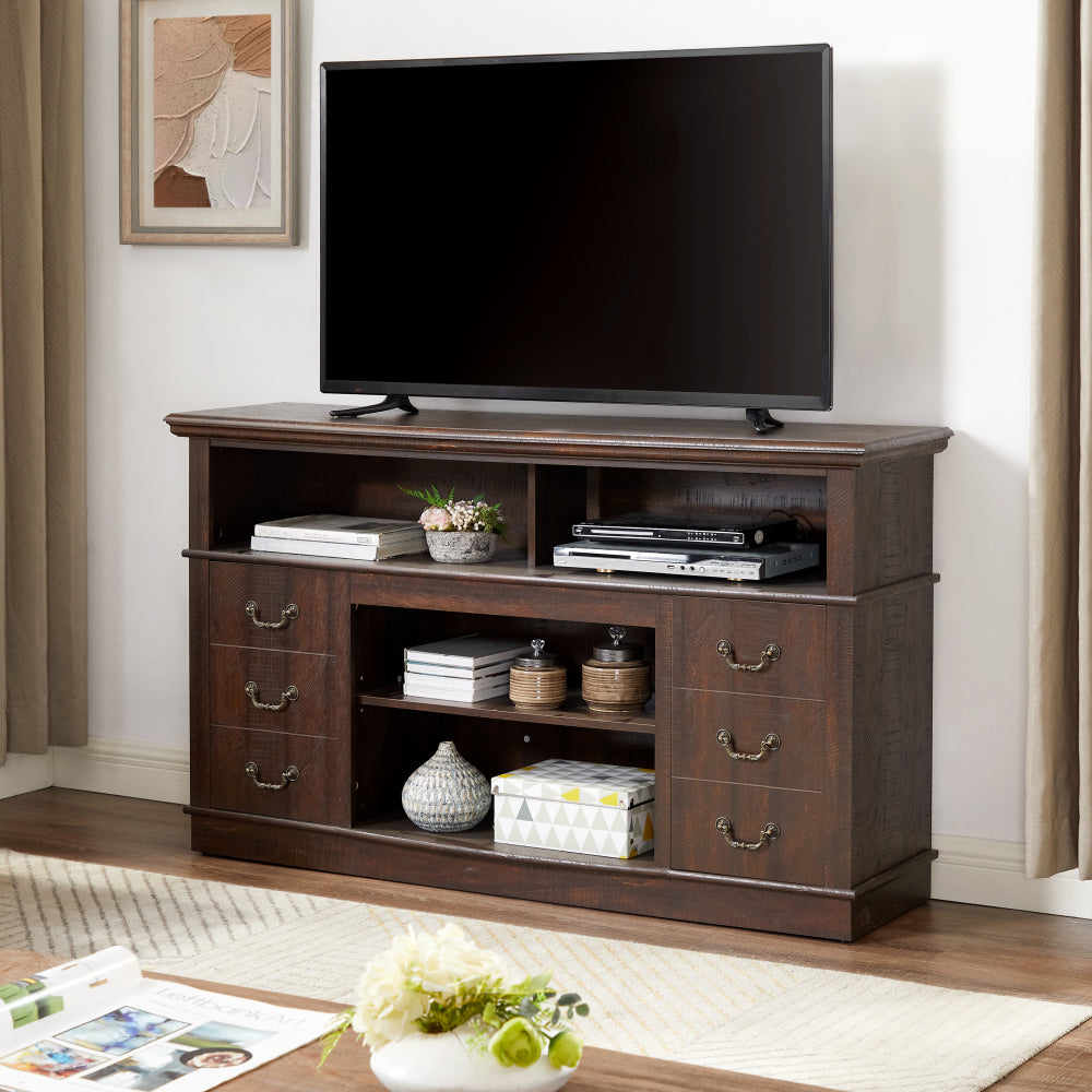 Modern TV Stand Compatible for TVs up to 65'' with Storage Shelf & - Espresso Entertainment Center, Media Console Table for Living Room, Fits for 65-inch TVs and Media Centers (Assembly Required)