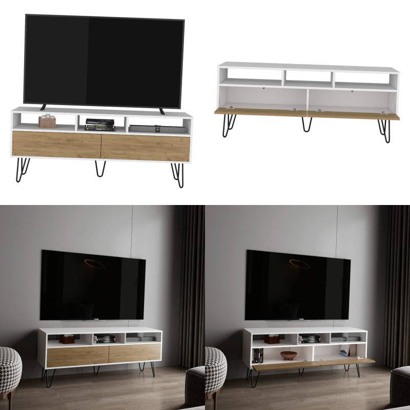 Modern TV Stand with 2 Doors and 3 Adjustable Shelves Designed for Living Room Entertainment Center Features Sturdy 5Leg Base for Stability Compact SpaceSaving Layout Ideal for Cable Management and Secure Device Storage