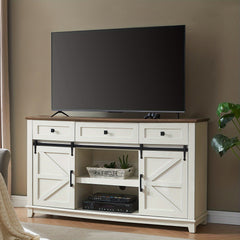 Farmhouse TV Stand for Televisions up to 65 Inchs, Entertainment Center with Sliding Barn Doors and Storage Drawers, Living Room Furniture with Cabinets