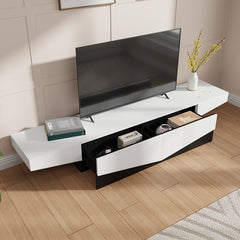 Modern Media Console TV Stand With 2 Drawers, TV Cabinet With Spacious Top, TV Console Table Entertainment Center For Living Room, Stylish Design, White & Black