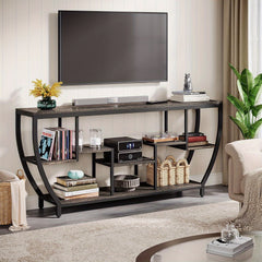 70.9" Extra Long TV Stand for up to 80" TVs, Heavy-Duty Entertainment Center with Storage Shelves, Rustic Brown Media Console - Sturdy MDF & Metal Construction, Living Room, Bedroom, Home Theater Furniture - Easy Assembly, Tv Console for Living Room, Bed