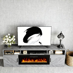 70" Fireplace TV Stand for TVs Up to 80", LED Light Entertainment Center with 36" Fireplace, Which Comes with Twelve Colors Of Backlight, Storage Cabinet, Media Console Table for Living Room (Gray -Black)
