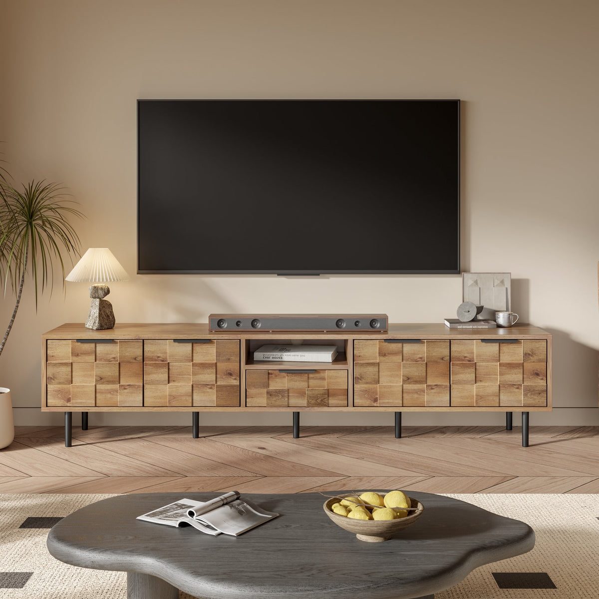 78" TV Stand for 85 75 65 Inch TV, TV Consoles for Living Room, Entertainment Center Wood TV Media with Storage