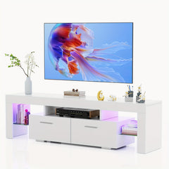 Contemporary LED TV Stand Measuring 63''/71'' Suitable for 55/65/75/80 Inch Televisions, Featuring a High Gloss End. This Media Console Table Serves As an Entertainment Center with Storage Drawers, Perfect for Your Living Room, Game Room