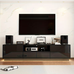 Modern LED TV Stand Measuring 70.8 Inches Wide, Suitable for Televisions Up to 75 Inches. This Media Console Features Four Drawers And a Glossy End, Designed As an Entertainment Center with Open Shelving, Perfect for Living Rooms Or Bedrooms
