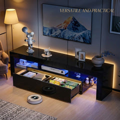 63 Inch Modern TV Stand with LED Lights & Ample Storage, Stylish White Media Console for 55-70 Inch TVs, Ideal for Living Room & Bedroom