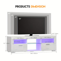 TV Stand with Adjustable LED Lights & Large Storage Cabinets, Modern Entertainment Center for 50/55/60 Inches TV, Sturdy Media Console with Glass Open Shelves for Living Room, Bedroom, Gaming, Black/White