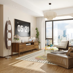 70.9'' Modern TV Stand with Up to 82'' Tvs, TV Console with 2 Cabinets, Open Shelves & Flip-down Door, Media Console Table Entertainment Center with Rubber Wood Legs, for Living Room, Stylish Design, Sturdy Structure