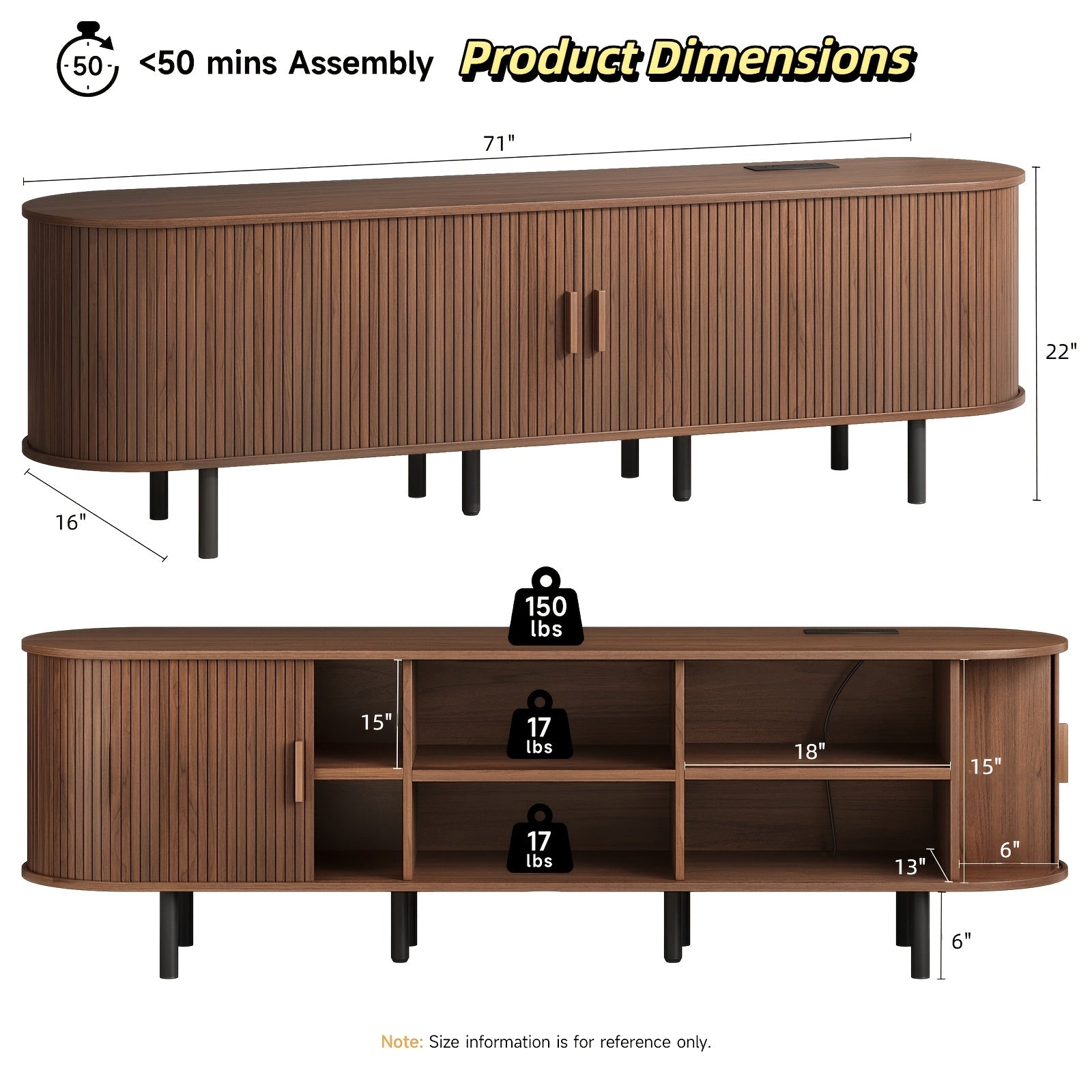 PAZCASA 70.8 Inch/55 Inch TV Stand with Power Outlet for Tvs Up to 75 Inch, Entertainment Center with Storage And Adjustable Shelves, Modern Media Console with Sliding Doors for Living Room, Walnut/Black/Oak