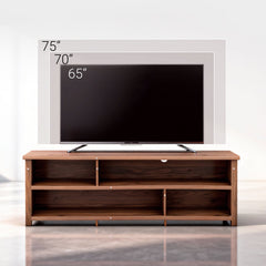 Dark Brown Particle Board TV Stand, 70.07"×15.75"×24.4" Double Layer Entertainment Center with Open Storage Shelves, Modern TV Console for Living Room & Bedroom