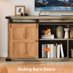 Farmhouse TV Stand for 75 Inch TV, Entertainment Center with Storage Cabinets And Sliding Barn Doors, Media TV Console Table for Living Room Bedroom (Wood Grain Gray)