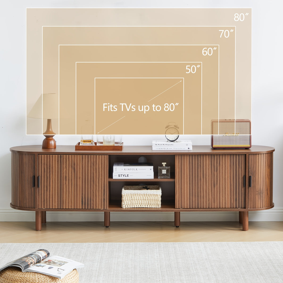 71 Inch TV Stand for 85 Inch Large TV, Heavy Duty Sliding Door Farmhouse Entertainment Center with Ample Storage, Media Console Table for Living Room Bedroom