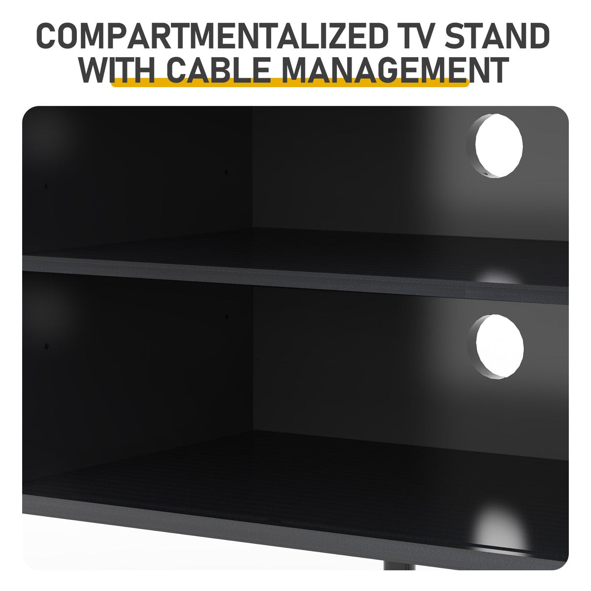 Black Embossed Particle Board TV Stand, Oval Tabletop 147×35×58cm, Entertainment Center with Slatted Sliding Doors, Modern Media Console Cabinet for Living Room