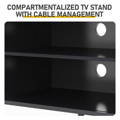 Black Embossed Particle Board TV Stand, Oval Tabletop 147×35×58cm, Entertainment Center with Slatted Sliding Doors, Modern Media Console Cabinet for Living Room