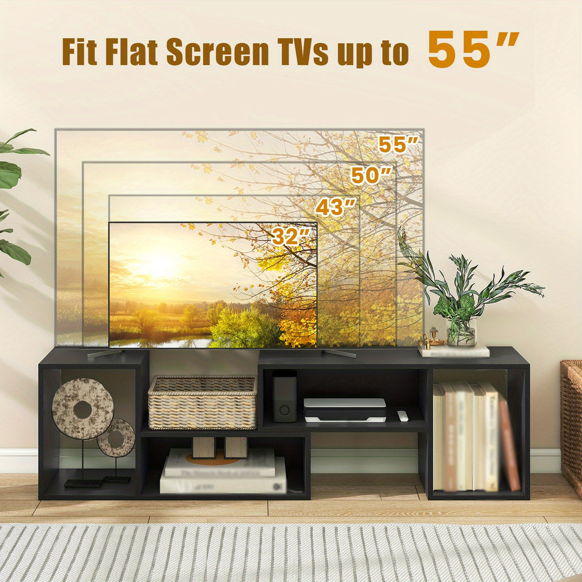 COSTWAY 2pcs Adjustable TV Stand for Tvs Up to 55 Inch, Free Combination Entertainment Center, Modern TV Table with Storage Cubes, Gaming Media TV Console for Living Room, Black/White
