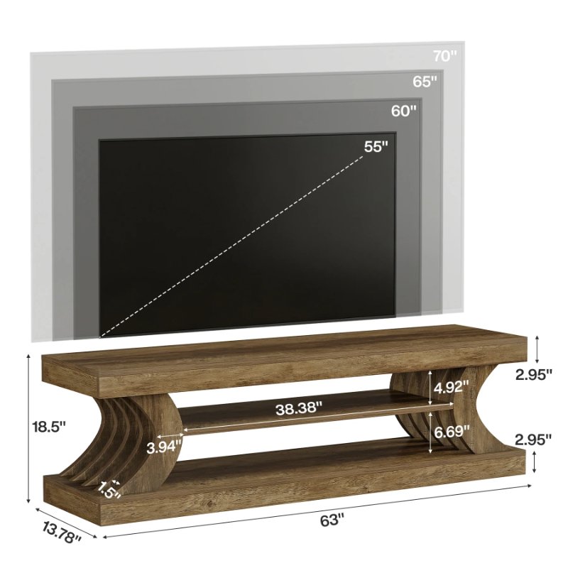 63' Modern TV Stand, C-Shaped 3-Tier Entertainment Center for 55/65/70 Inch TVs