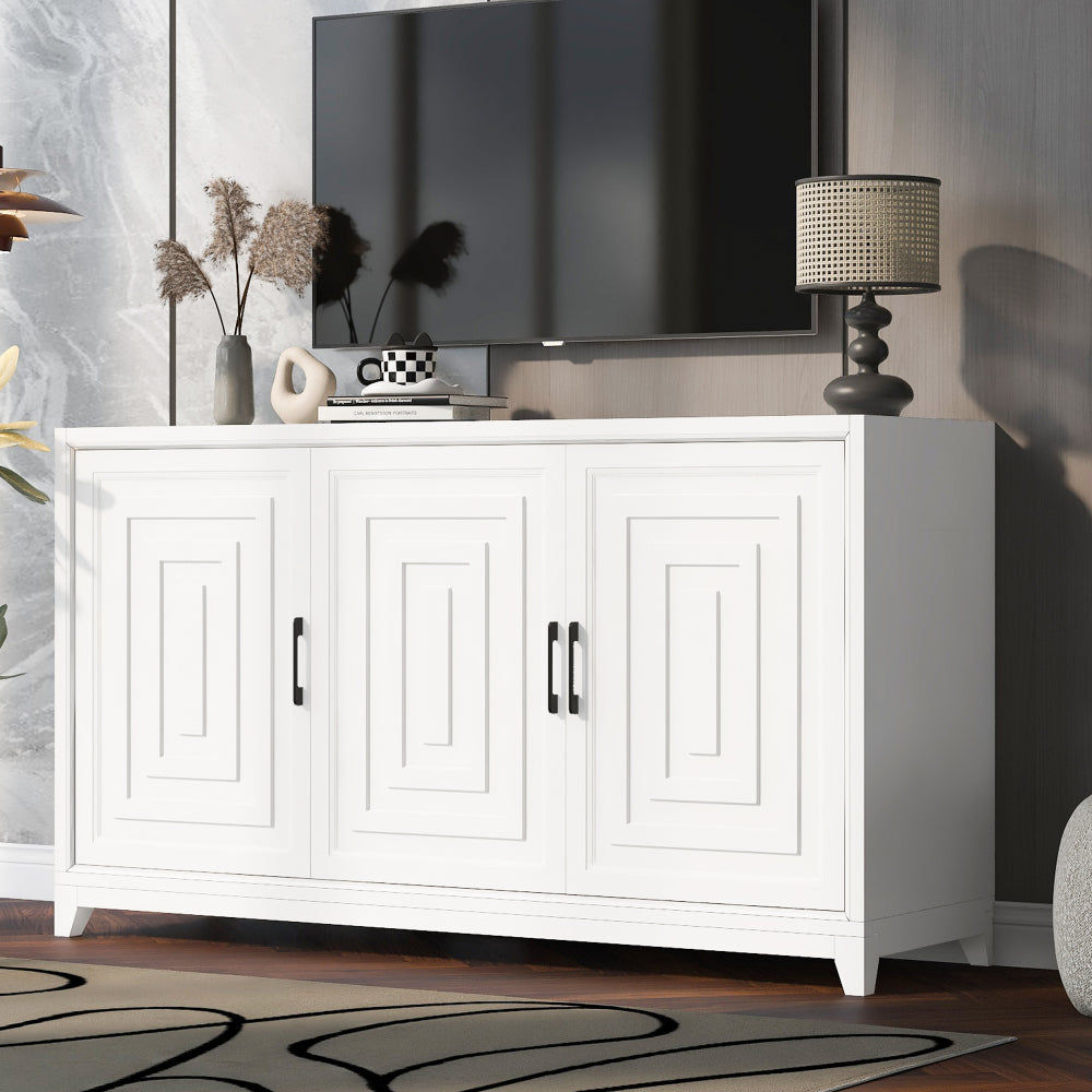 TV Stand for Tvs Up to 65 Inches, Modern Entertainment Center Media Console Cabinet with 2 Spacious Storage Spaces, Solid Wood Legs for Living Room
